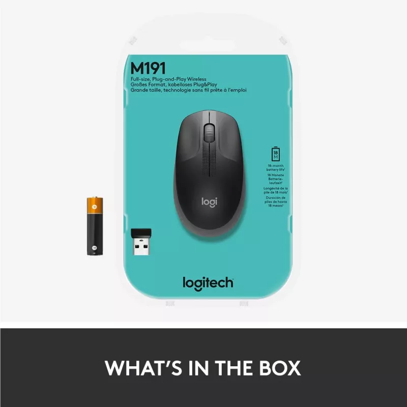 LOGITECH M190 pilno dydžio belaidė pelė, vidutinė pilka