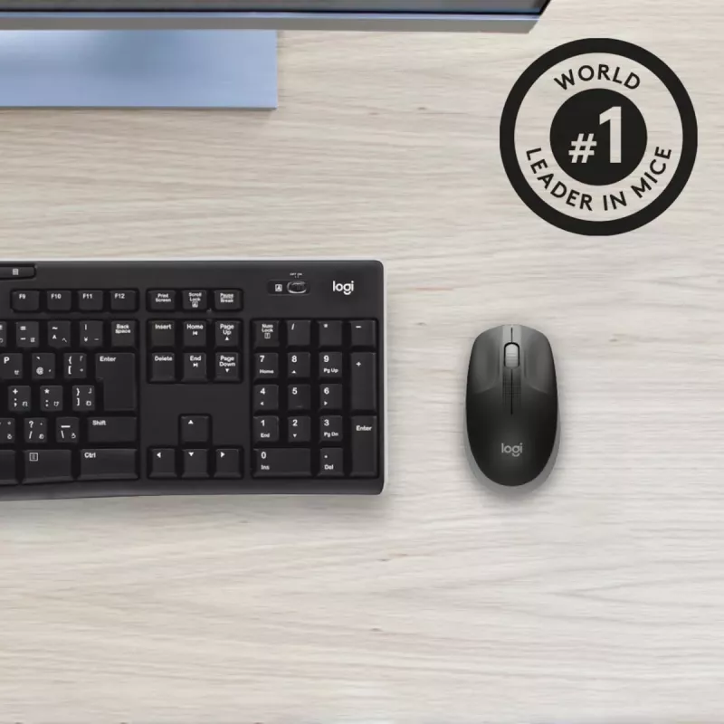 LOGITECH M190 pilno dydžio belaidė pelė, vidutinė pilka