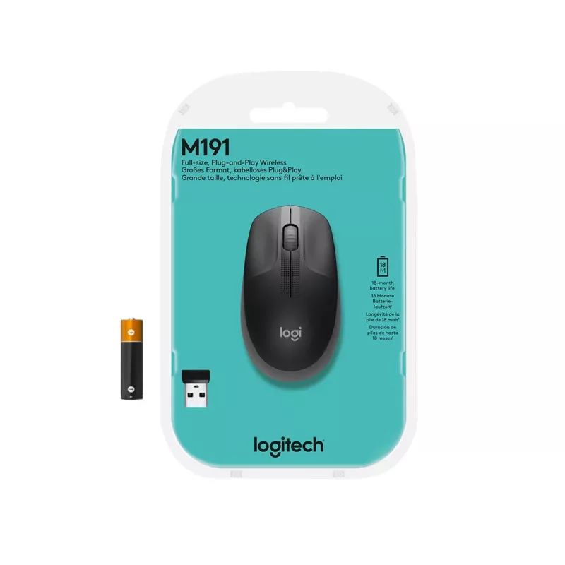 LOGITECH M190 pilno dydžio belaidė pelė, vidutinė pilka