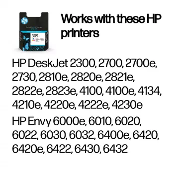 HP 305 trijų spalvų originalus rašalo kasetė, žydra, rausvai raudona, geltona, 1 vnt., 100 puslapių