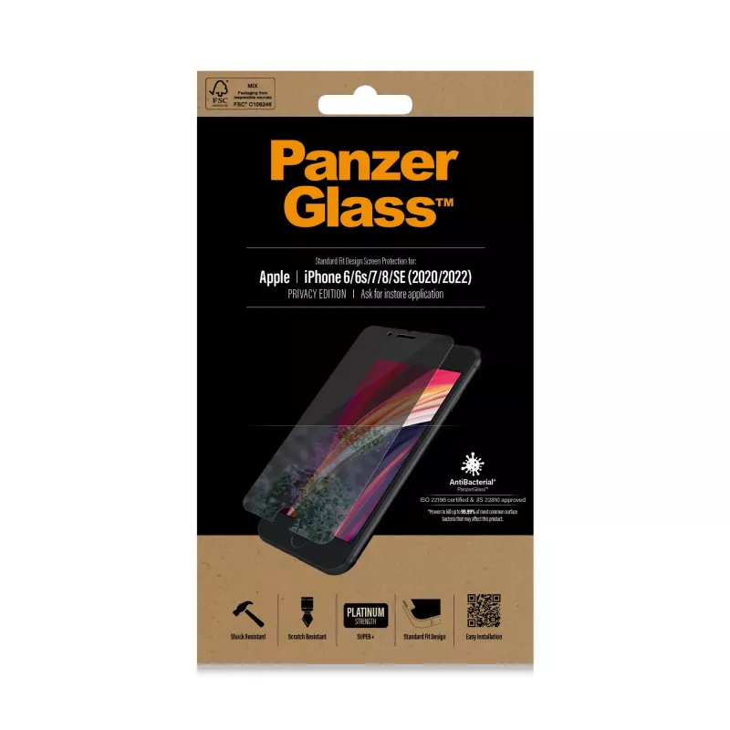 PanzerGlass® privatumo apsauginis stiklas iPhone SE (2020/2022) | 8 | 7 | 6 | 6s | Standard Fit
