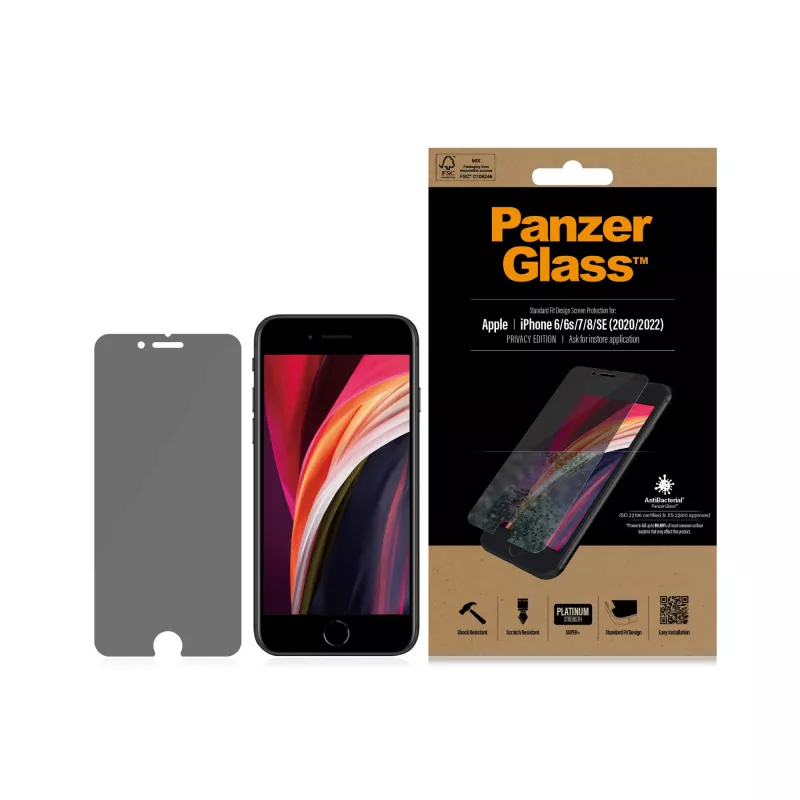 PanzerGlass® privatumo apsauginis stiklas iPhone SE (2020/2022) | 8 | 7 | 6 | 6s | Standard Fit