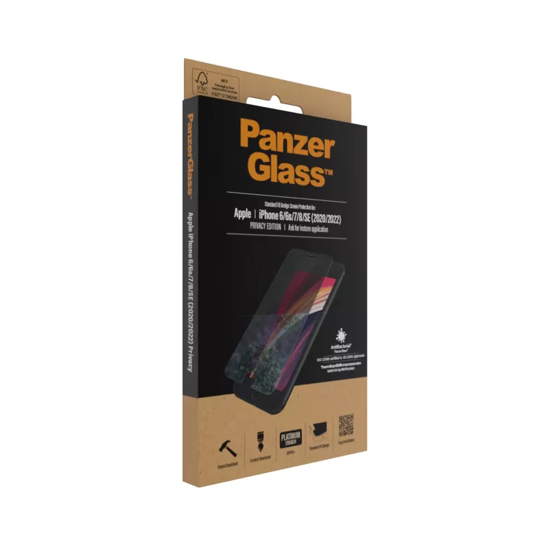 PanzerGlass® privatumo apsauginis stiklas iPhone SE (2020/2022) | 8 | 7 | 6 | 6s | Standard Fit
