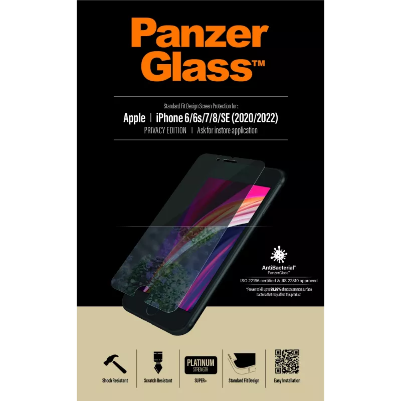 PanzerGlass® privatumo apsauginis stiklas iPhone SE (2020/2022) | 8 | 7 | 6 | 6s | Standard Fit