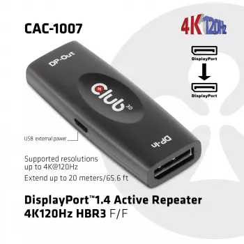 DisplayPort aktyvus kartotuvas CLUB3D CAC-1007 4K120Hz HBR3