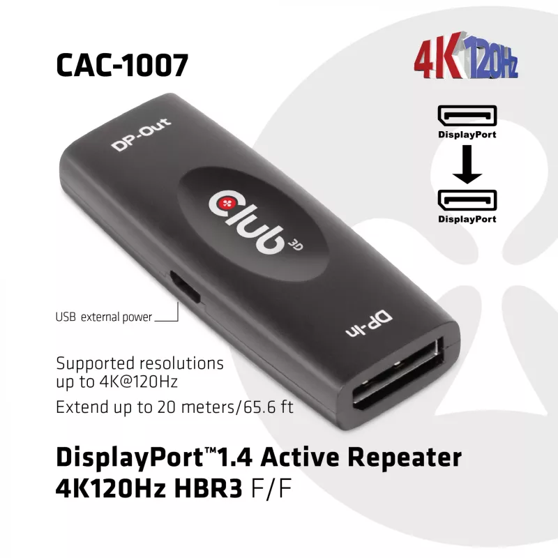 DisplayPort aktyvus kartotuvas CLUB3D CAC-1007 4K120Hz HBR3