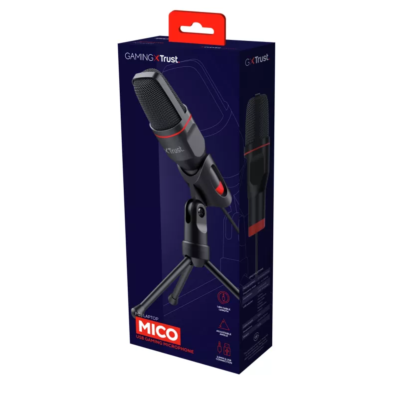Trust GXT 212 Black, Red stalinis USB mikrofonas ant trikojo