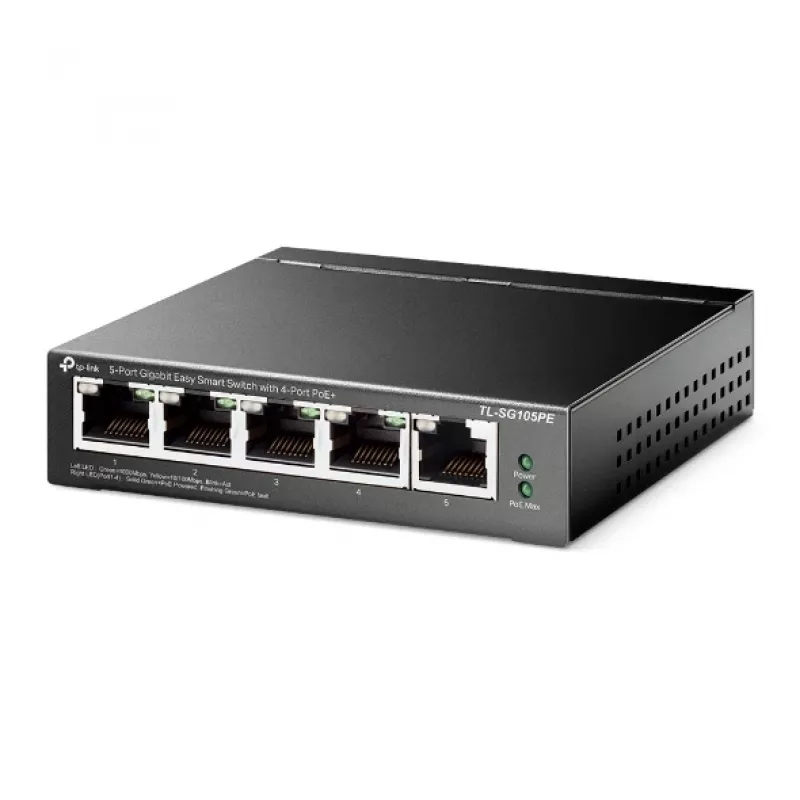 TP-Link TL-SG105PE 5 prievadų Gigabit Easy Smart PoE jungiklis su 4 PoE+ prievadais