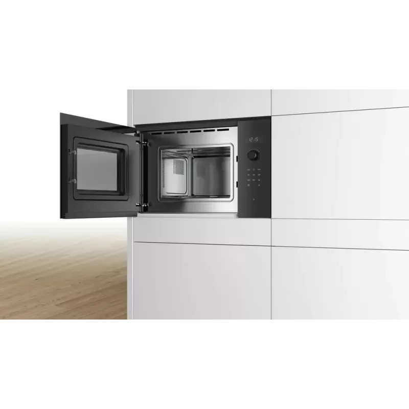 Įmontuojama solo mikrobangų krosnelė Bosch Serie 6 BFL524MB0 – 800 W, 20 L, grilis, lietiminis ir sukamasis valdymas, juoda