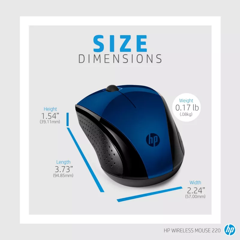 HP Wireless Mouse 220 (Lumiere Blue), ambidekstrinė, belaidė RF, mėlyna