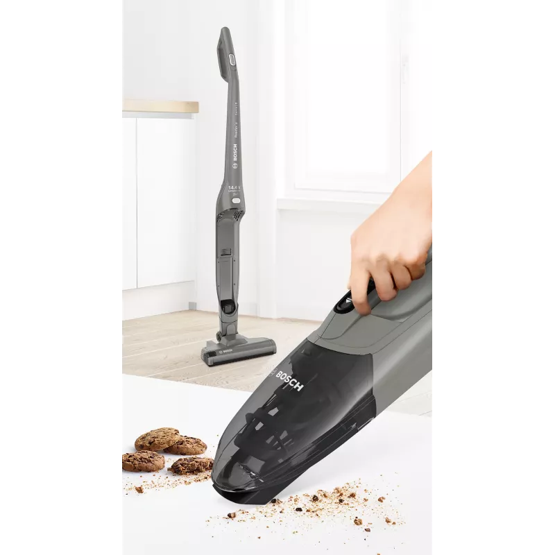 Bosch Serie 2 BBHF214G 2-in-1 lazdelinis dulkių siurblys / elektrinis šepetys, akumuliatorinis, sausam valymui, be maišelio, pilka