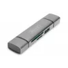 DIGITUS DA-70886 Kortelių skaitytuvas su USB šakotuvu (USB-C + USB 3.0) 1x SD, 1x MicroSD, 1x USB 3.0, pilka
