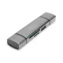 DIGITUS DA-70886 Kortelių skaitytuvas su USB šakotuvu (USB-C + USB 3.0) 1x SD, 1x MicroSD, 1x USB 3.0, pilka