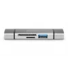 DIGITUS DA-70886 Kortelių skaitytuvas su USB šakotuvu (USB-C + USB 3.0) 1x SD, 1x MicroSD, 1x USB 3.0, pilka