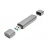 DIGITUS DA-70886 Kortelių skaitytuvas su USB šakotuvu (USB-C + USB 3.0) 1x SD, 1x MicroSD, 1x USB 3.0, pilka