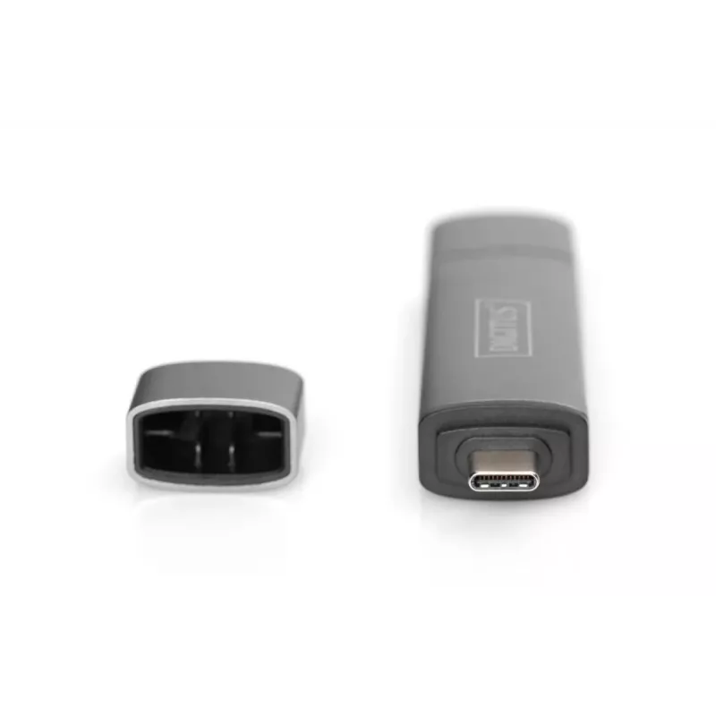 DIGITUS DA-70886 Kortelių skaitytuvas su USB šakotuvu (USB-C + USB 3.0) 1x SD, 1x MicroSD, 1x USB 3.0, pilka