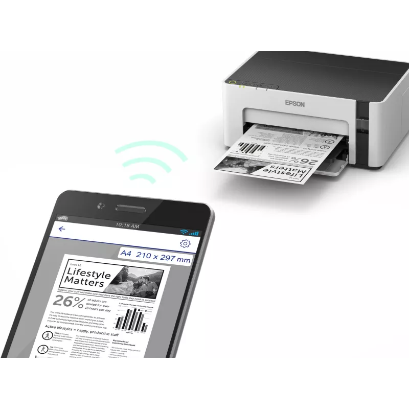 Rašalinis spausdintuvas Epson EcoTank ET-M1120 — nespalvotas, A4, 1440x720 DPI, Wi‑Fi, papildomas rašalo bakelis