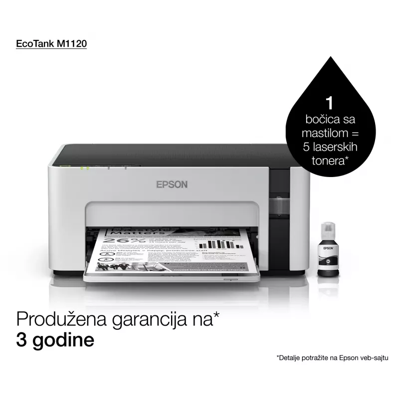 Rašalinis spausdintuvas Epson EcoTank ET-M1120 — nespalvotas, A4, 1440x720 DPI, Wi‑Fi, papildomas rašalo bakelis