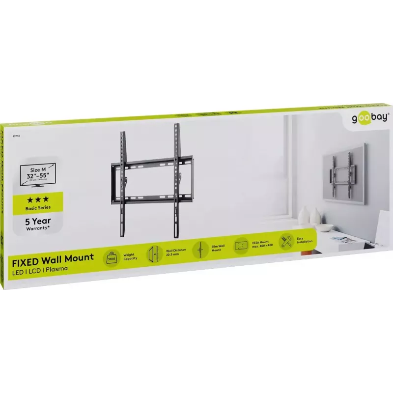 Goobay TV laikiklis prie sienos Basic FIXED (M) 35 kg 32-55 col. VESA 200-400 mm