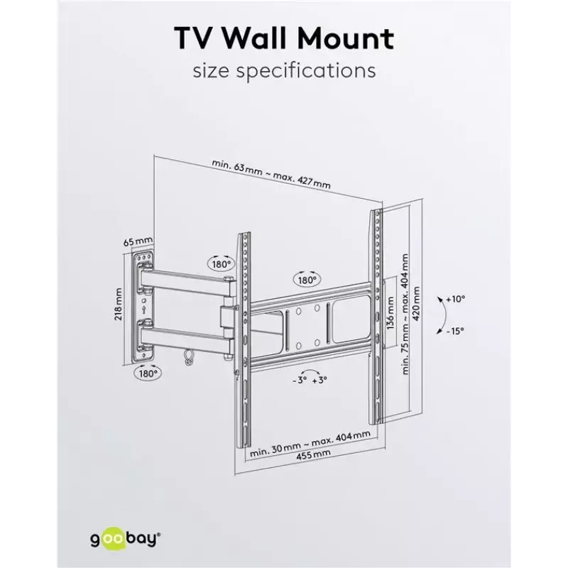 Goobay TV sieninis laikiklis Basic FULLMOTION M 35 kg 32-55 coliai