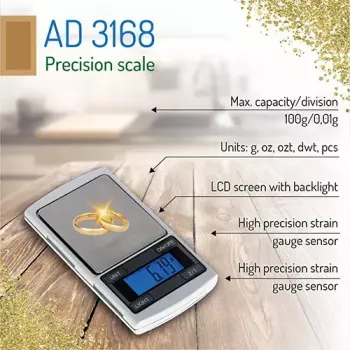 Precizinės svarstyklės Adler AD 3168 sidabrinės, 100 g, 0.01 g