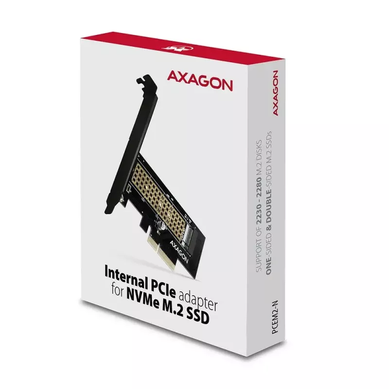 AXAGON ECO PCEM2-N PCI-E NVMe M.2 adapteris vidinis PCI-Express x4, skirtas NVMe M.2 SSD disko prijungimui prie kompiuterio