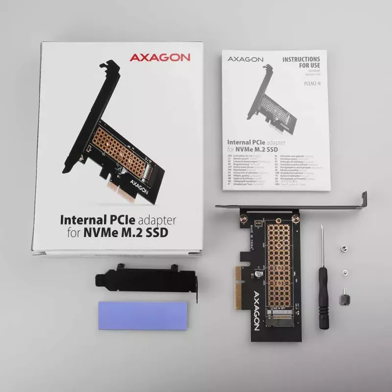 AXAGON ECO PCEM2-N PCI-E NVMe M.2 adapteris vidinis PCI-Express x4, skirtas NVMe M.2 SSD disko prijungimui prie kompiuterio