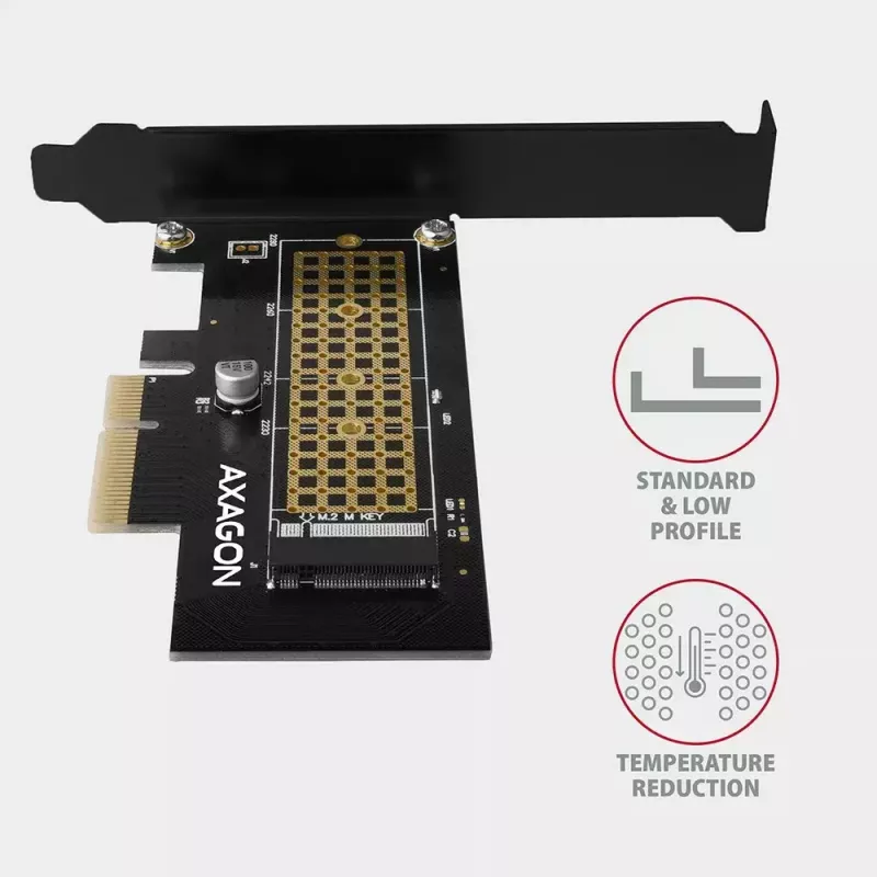 AXAGON ECO PCEM2-N PCI-E NVMe M.2 adapteris vidinis PCI-Express x4, skirtas NVMe M.2 SSD disko prijungimui prie kompiuterio
