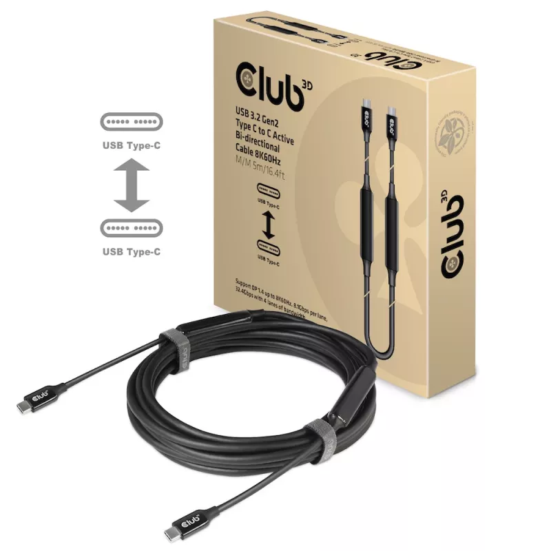 CLUB3D USB 3.2 Gen2 aktyvus bi-kryptinis laidas Type-C į Type-C 8K60Hz M/M 5m