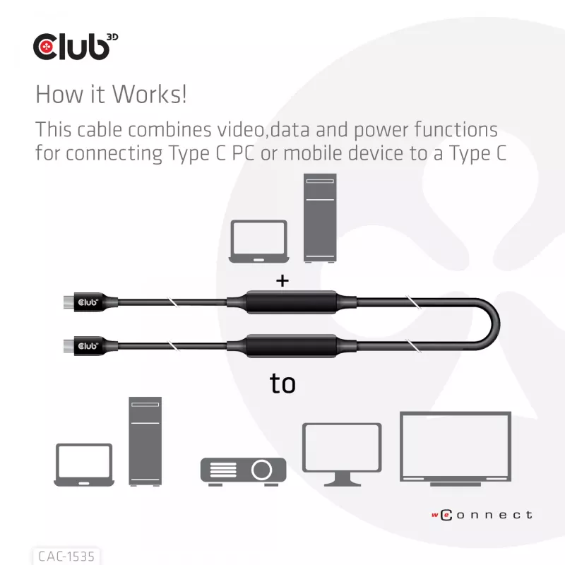 CLUB3D USB 3.2 Gen2 aktyvus bi-kryptinis laidas Type-C į Type-C 8K60Hz M/M 5m