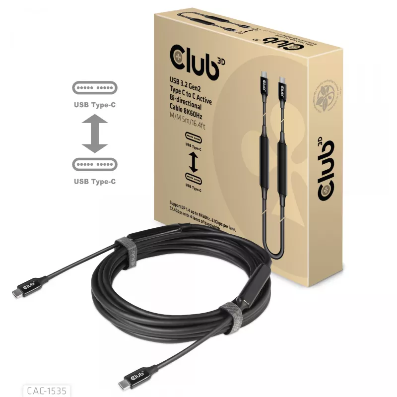 CLUB3D USB 3.2 Gen2 aktyvus bi-kryptinis laidas Type-C į Type-C 8K60Hz M/M 5m