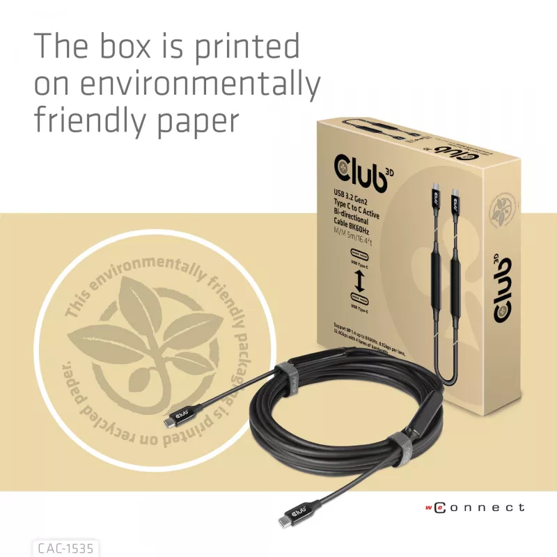 CLUB3D USB 3.2 Gen2 aktyvus bi-kryptinis laidas Type-C į Type-C 8K60Hz M/M 5m