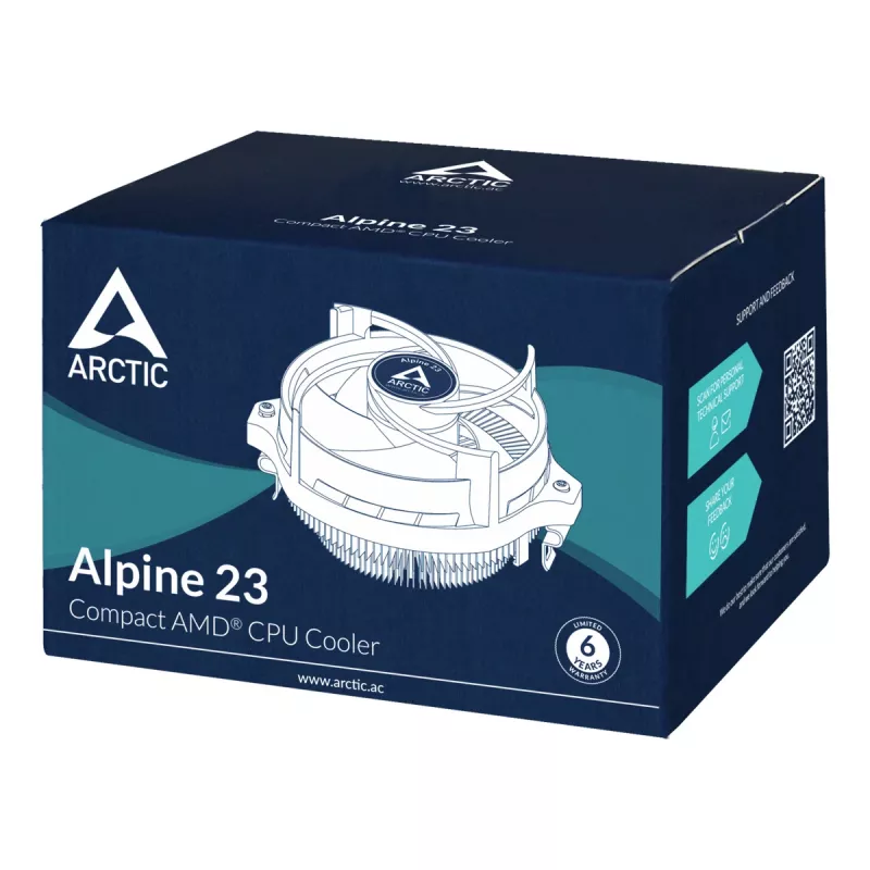 ARCTIC Alpine 23 – kompaktiškas AMD procesoriaus aušintuvas, 9 cm ventiliatorius, aliuminis, juodas, 1 vnt.