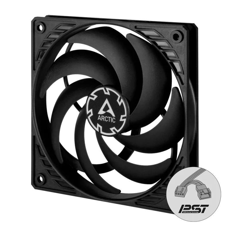 ARCTIC P12 Slim PWM PST – slėgiui optimizuotas 120 mm PWM ventiliatorius su integruotu Y-kabeliu