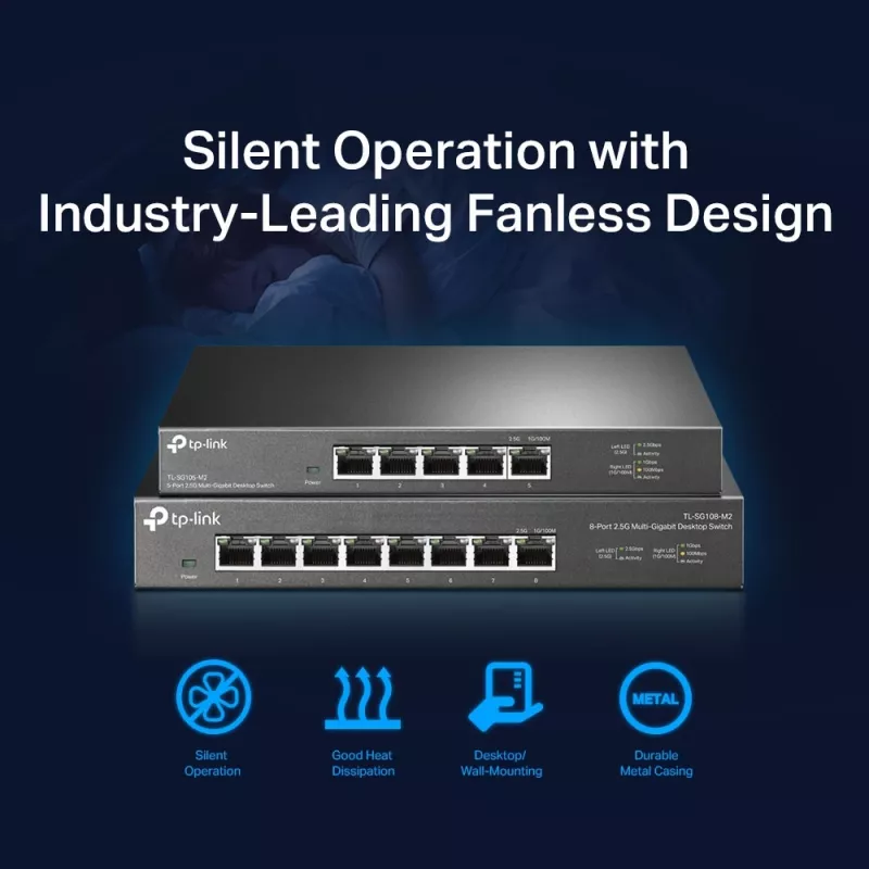 Nevaldomas jungiklis TP-Link TL-SG105-M2 5 prievadų 2.5G stalinis jungiklis
