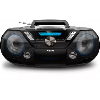 Philips CD Soundmachine AZB798T/12, analoginis ir skaitmeninis imtuvas, DAB, DAB+, FM, grotuvas, CD, CD-R, CD-RW, greitas atgal, greitas pirmyn, kitas, ankstesnis, programa, kartojimas, maišymas, 12 W