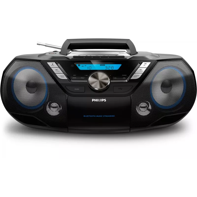 Philips CD Soundmachine AZB798T/12, analoginis ir skaitmeninis imtuvas, DAB, DAB+, FM, grotuvas, CD, CD-R, CD-RW, greitas atgal, greitas pirmyn, kitas, ankstesnis, programa, kartojimas, maišymas, 12 W