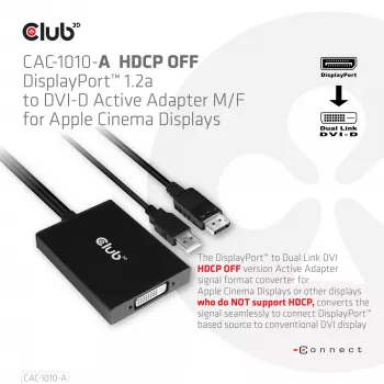 Aktyvus adapteris DisplayPort į Dual Link DVI-D CLUB3D CAC-1010-A, DisplayPort į DVI-D + USB, 0,6 m