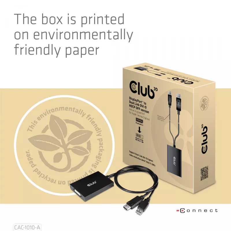 Club 3D CAC-1010-A aktyvusis DisplayPort – Dual Link DVI-D adapteris, DisplayPort 1.2a, USB maitinimas, HDCP OFF, 0,6 m, juodas