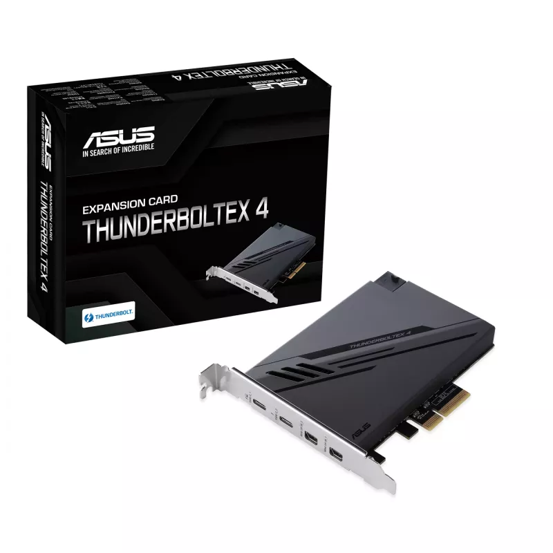 ASUS ThunderboltEX 4 – PCIe sąsajos plokštė su Thunderbolt 4, USB-C 100 W įkrovimu ir Mini DisplayPort