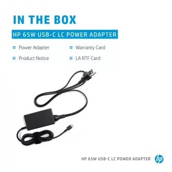 HP 65W USB-C LC maitinimo adapteris, nešiojamam kompiuteriui, vidaus, 65 W, AC į DC, HP, verslui
