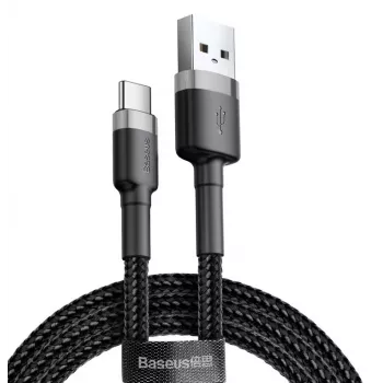 BASEUS Braided Cafule greito įkrovimo laidas USB-A į USB-C 2A 3m pilka/juoda (nailoninis)