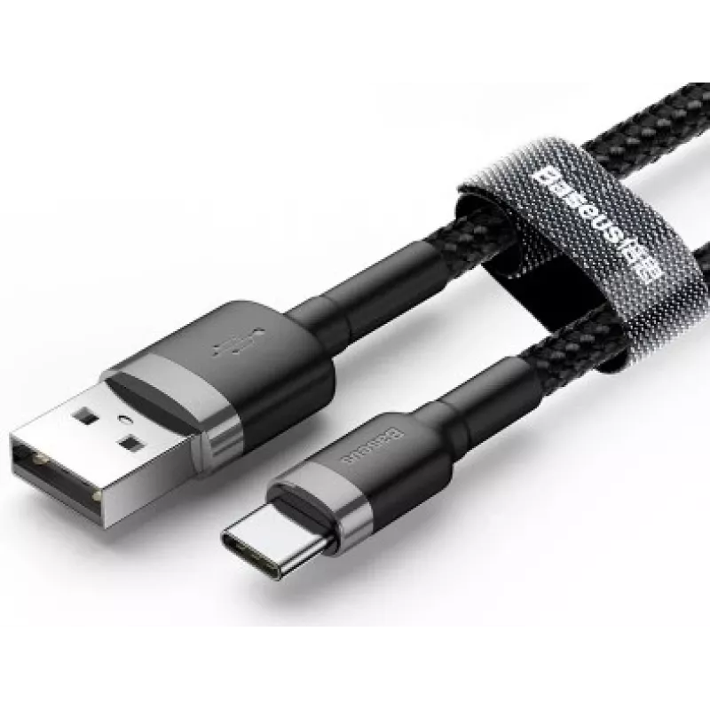 BASEUS Braided Cafule greito įkrovimo laidas USB-A į USB-C 2A 3m pilka/juoda (nailoninis)