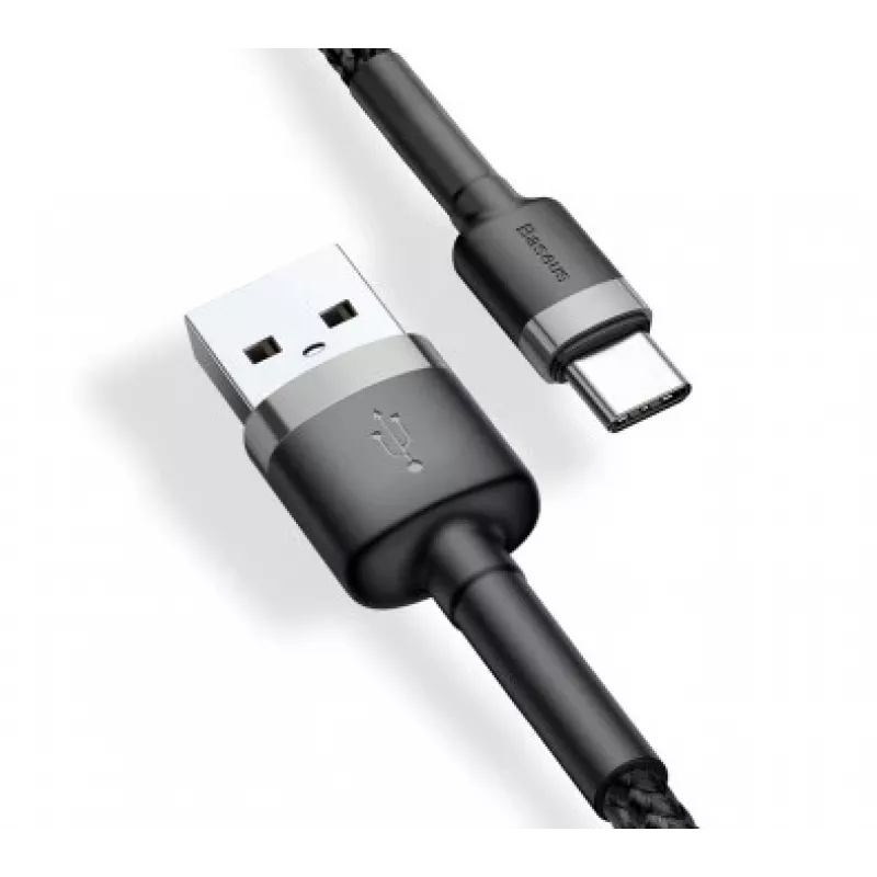 BASEUS Braided Cafule greito įkrovimo laidas USB-A į USB-C 2A 3m pilka/juoda (nailoninis)