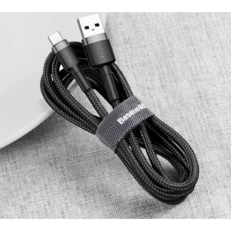BASEUS Braided Cafule greito įkrovimo laidas USB-A į USB-C 2A 3m pilka/juoda (nailoninis)