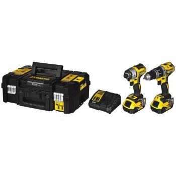 Belaidžių įrankių rinkinys DeWalt DCK266P2T — 18V, 2×5.0Ah akumuliatoriai, atraminis gręžtuvas ir kombinuotas gręžtuvas, įkroviklis, dėklas