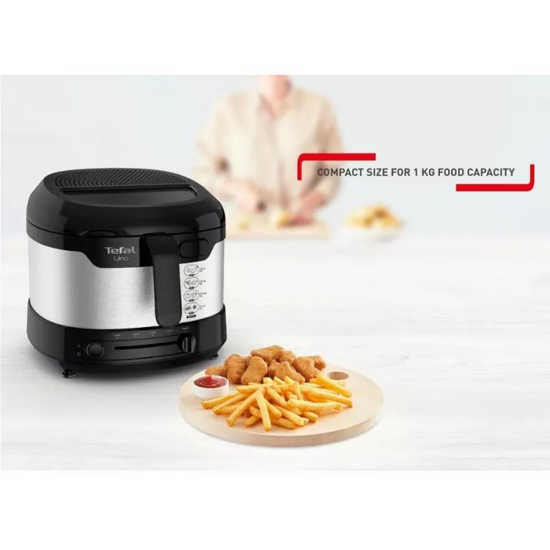 Tefal Uno FF215D Vientisos konstrukcijos 1,8 L 1600 W gruzdintuvė Juoda, Nerūdijantis plienas