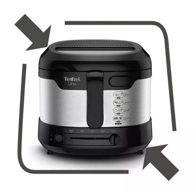 Tefal Uno FF215D Vientisos konstrukcijos 1,8 L 1600 W gruzdintuvė Juoda, Nerūdijantis plienas
