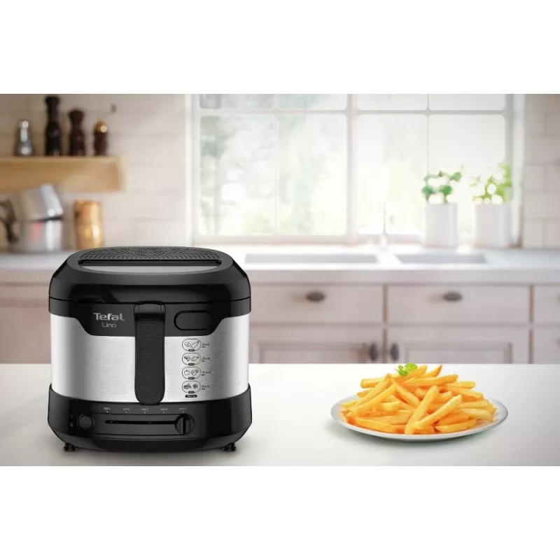 Tefal Uno FF215D Vientisos konstrukcijos 1,8 L 1600 W gruzdintuvė Juoda, Nerūdijantis plienas