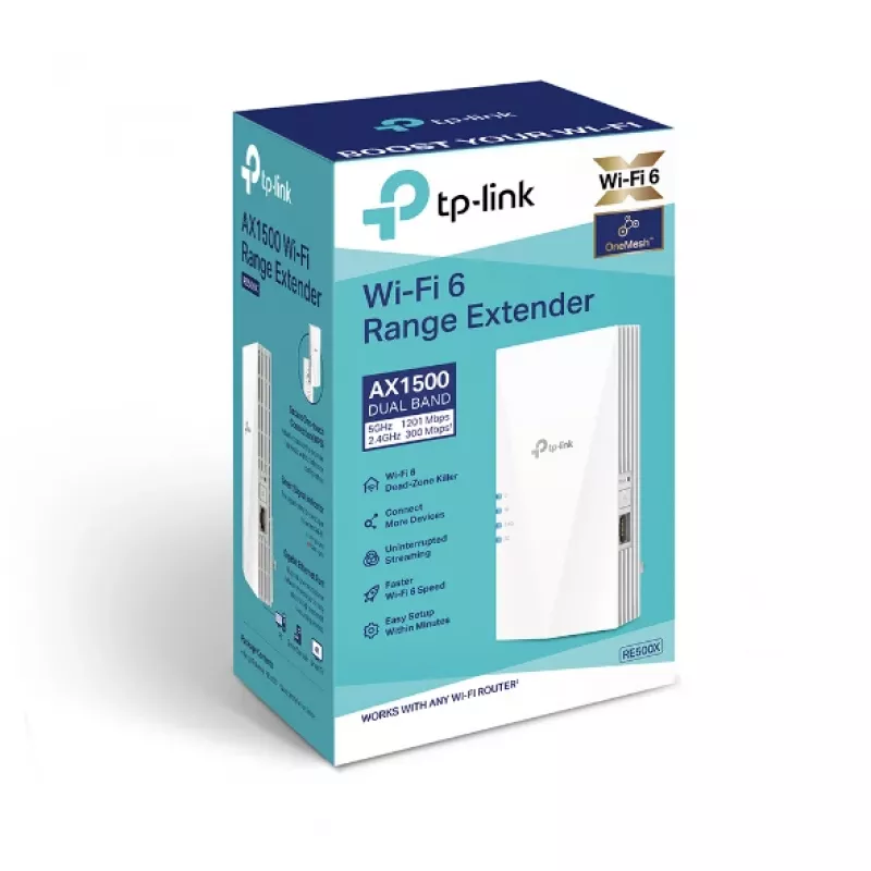 TP-Link RE500X belaidis tinklo stiprintuvas AX1500 WiFi 6, 1200 Mbit/s, 4 stiprintuvai, Tri-Core 1,5 GHz, baltas